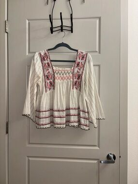 Altar'd State Cream Tunic with Pink Embroidery